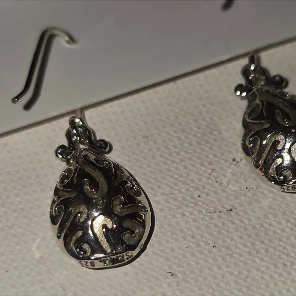Noa Zuman Sterling Silver Filigree‎ Teardrop Swarovski Crystal Earrings New!